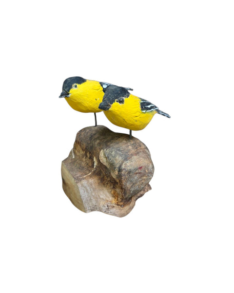 Carved Wood Goldfinch Pair