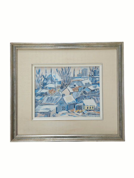 Impressionistic French Village Winter Oil On Canvas