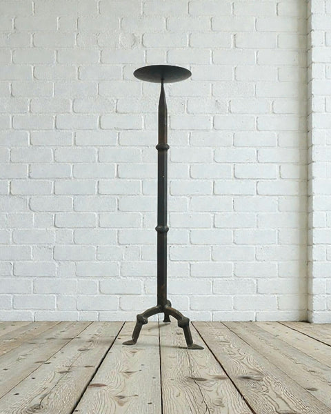 Tall Mid Century Brutalist Forged Iron Pricket Csndlestick