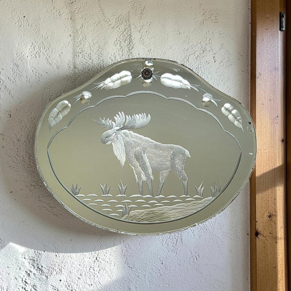 Etched Mirror With Wonderful Moose & Scalloped Edge
