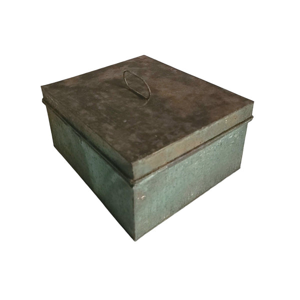 Rustic Primitive Metal Document Box In Teal Paint