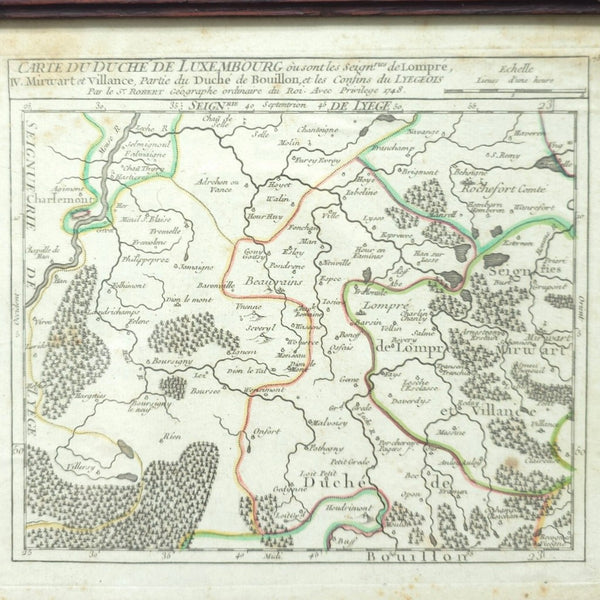 Antique Copper Plate Engraved Map Of Luxembourg by Vaugondy