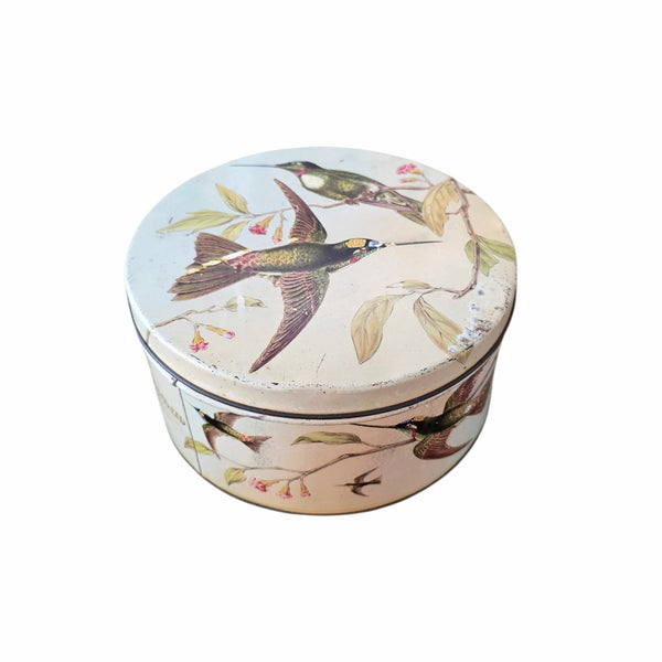 Vintage Biscuit Tin With Hummingbirds