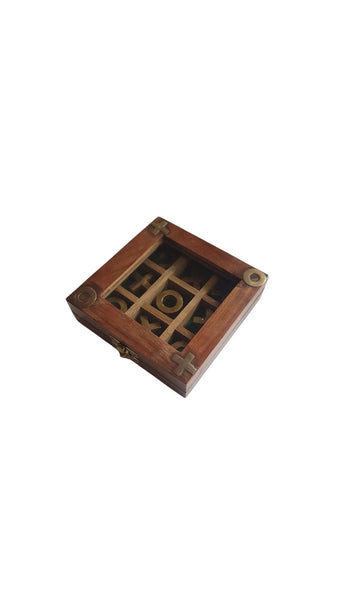 Vintage Wood & Brass X's & O's In A Box Game