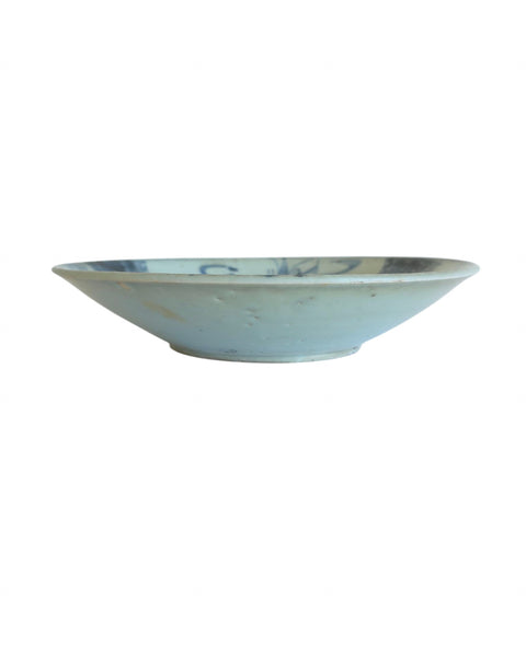 Antique Chinese Swatow Ware Blue & White Shallow Porcelain Bowl