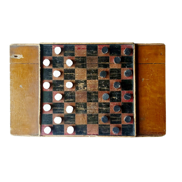 Antique Painted Wood Checkers Board