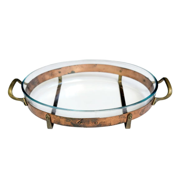 Nils Johan Mid-Century Copper & Brass Serving Stands With Pyrex Glass Dish Inserts