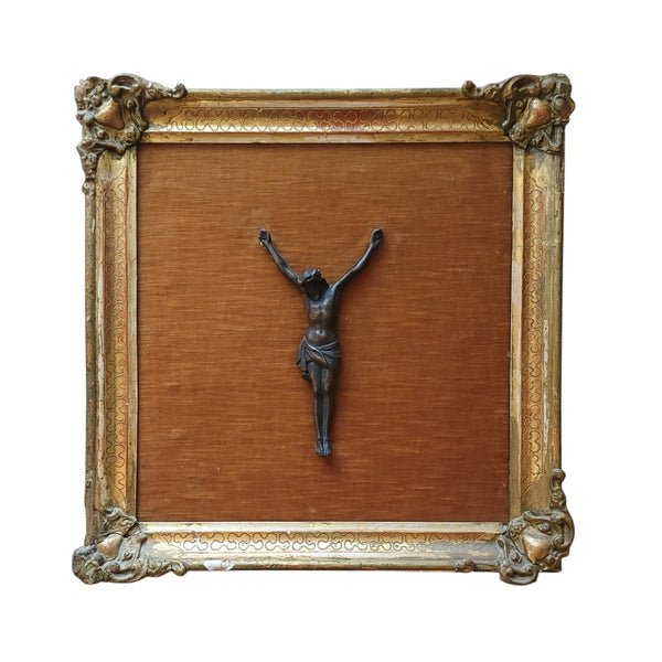 Antique Framed Bronze Christ Figure