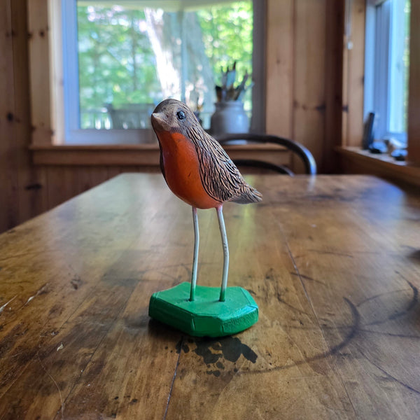 Carved Wood Bird With Metal Legs
