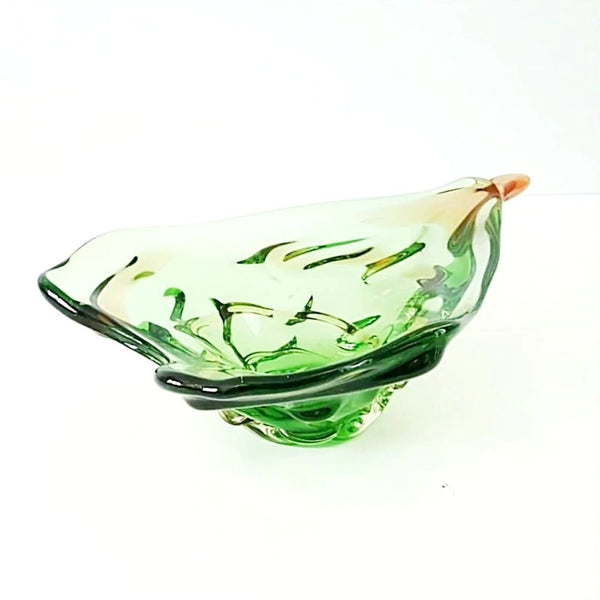 Green Mid Century Art Glass Centerpiece Bowl