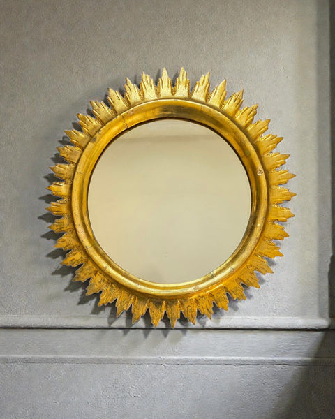 Mid Century Spanish Gilt Wood Sun Mirror