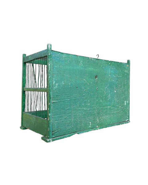 Vintage Green Wood & Metal Bird Cage