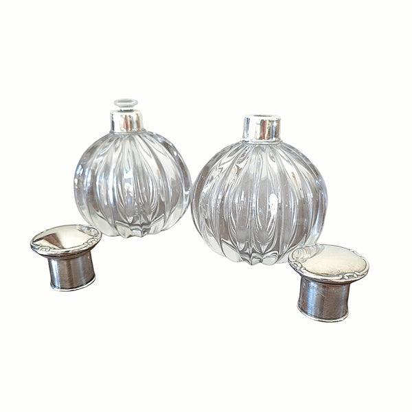 Art Deco Glass & Silver Perfume Dresser Bottles