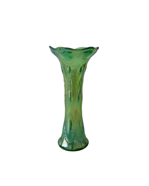 Emerald Green Imperial Beaded Bullseye Glass Vase