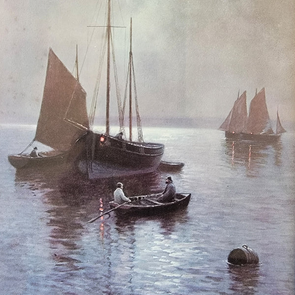Antique Pair Of Moody Nautical Prints Under Moonlight