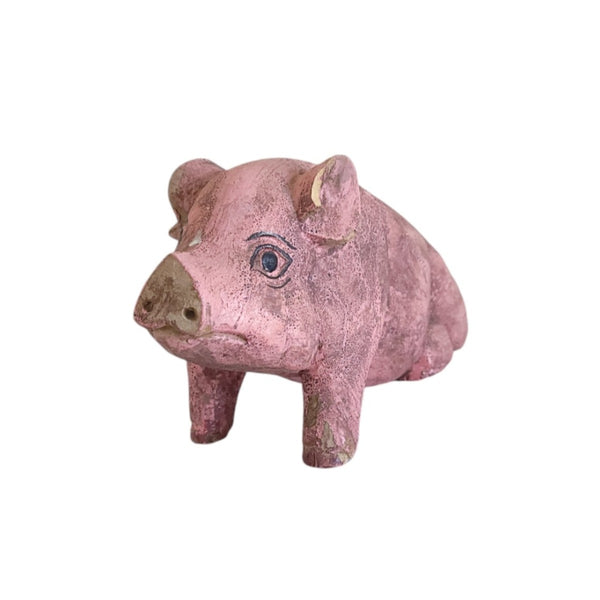 Carved Wood Folk Art Pig