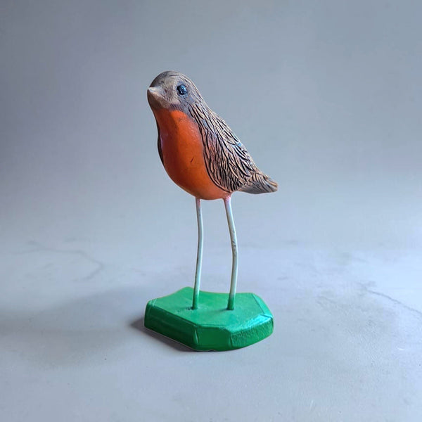 Carved Wood Bird With Metal Legs