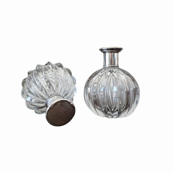 Art Deco Glass & Silver Perfume Dresser Bottles