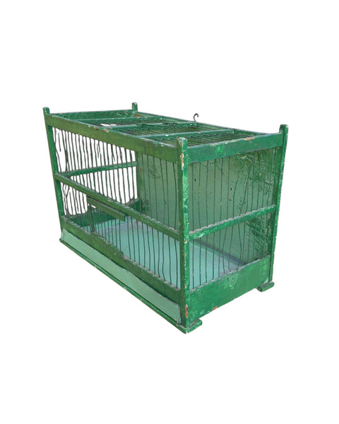 Vintage Green Wood & Metal Bird Cage