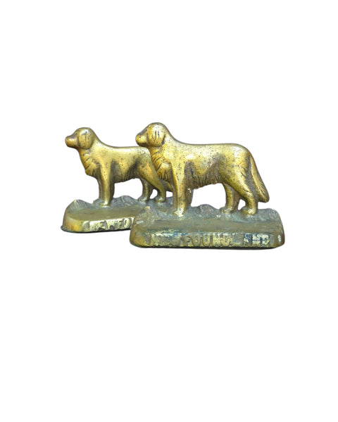 Brass Newfoundland Dog Bookend Doorstop Pair