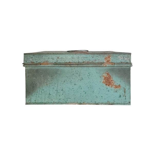 Rustic Primitive Metal Document Box In Teal Paint