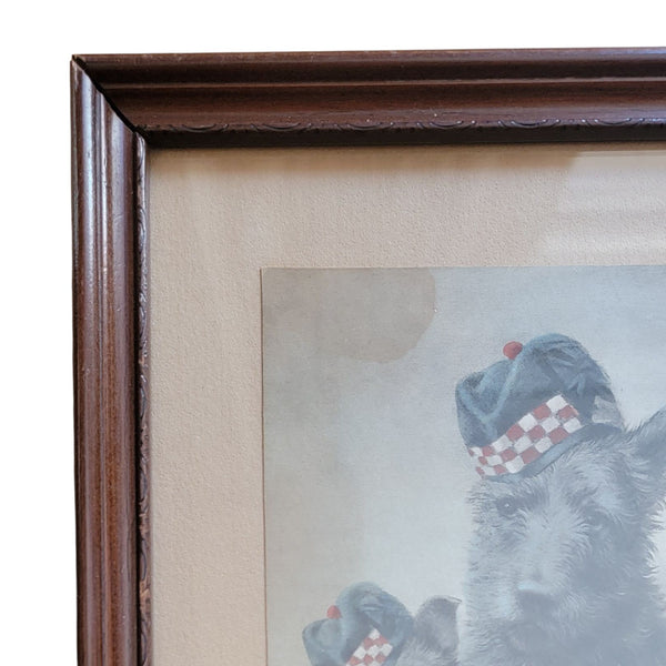 Antique Print Of Two Scottish Scottie Dogs