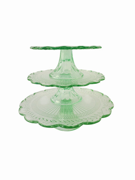 Pressed Green Glass Trio Of Cake Stands