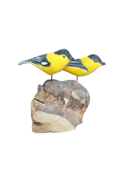 Carved Wood Goldfinch Pair