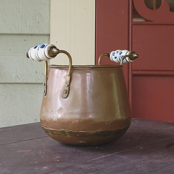 Copper Planter With Deltware Handles