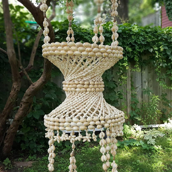 Huge Vintage Seashell Shell Hanging Chandelier Double Plant Basket