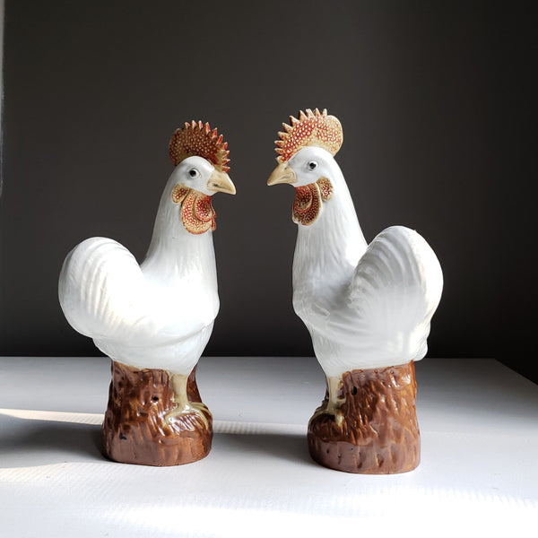 Antique Chinese Porcelain Export Ware Rooster Cockerel Pair