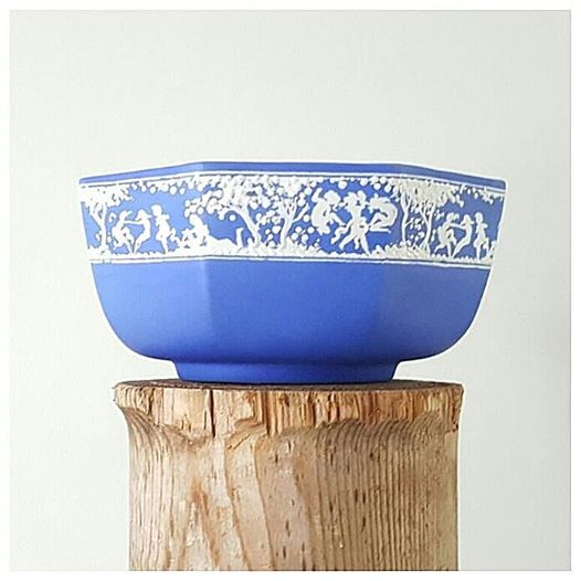 Art Nouveau Blue Jasperware Octagonal Pottery Bowl by John Tams