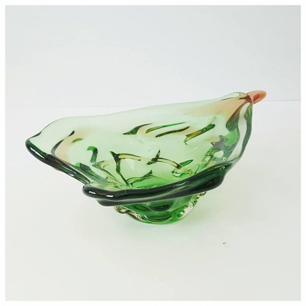 Green Mid Century Art Glass Centerpiece Bowl