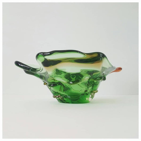 Green Mid Century Art Glass Centerpiece Bowl