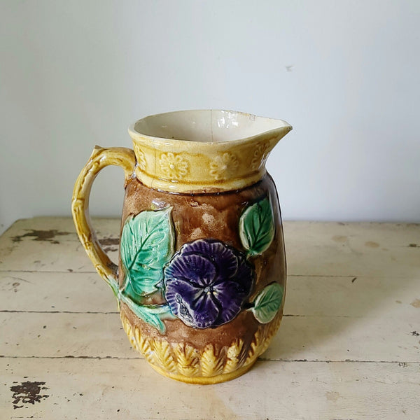 Wardle Majolica Pitcher With Purple Pansies
