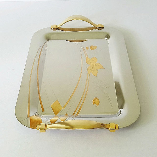 Italian Stainless Steel & Gold Serving Tray