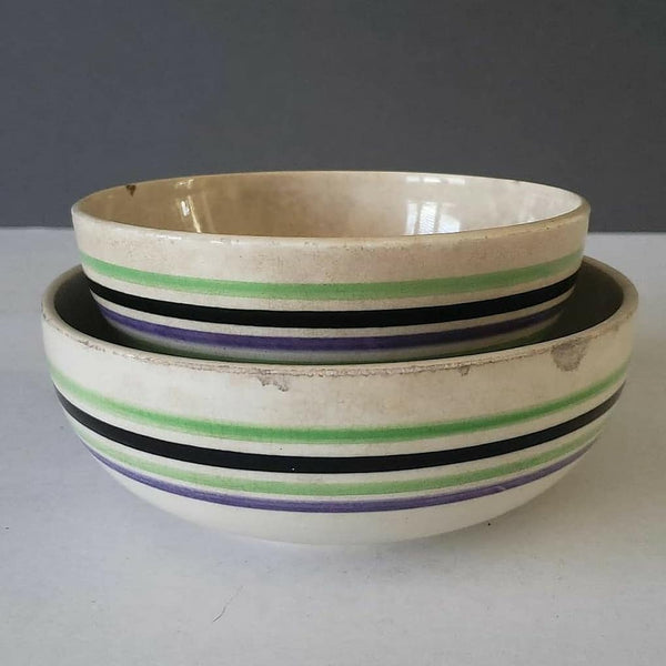Staffordshire Striped Antique Pottery Kitchen Bowls
