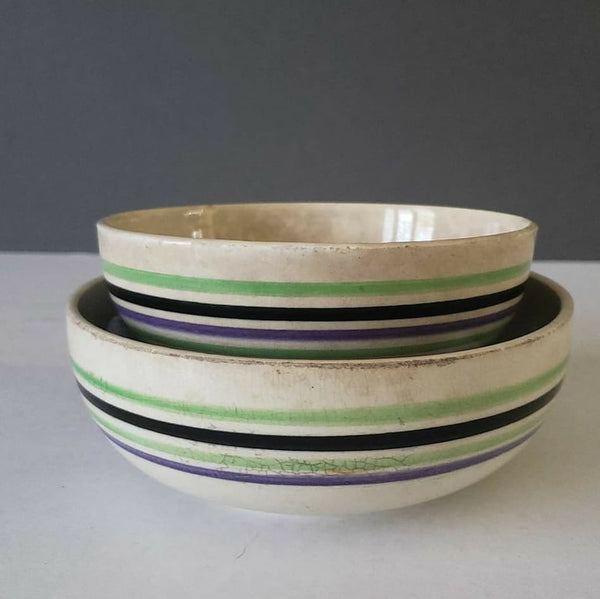 Staffordshire Striped Antique Pottery Kitchen Bowls