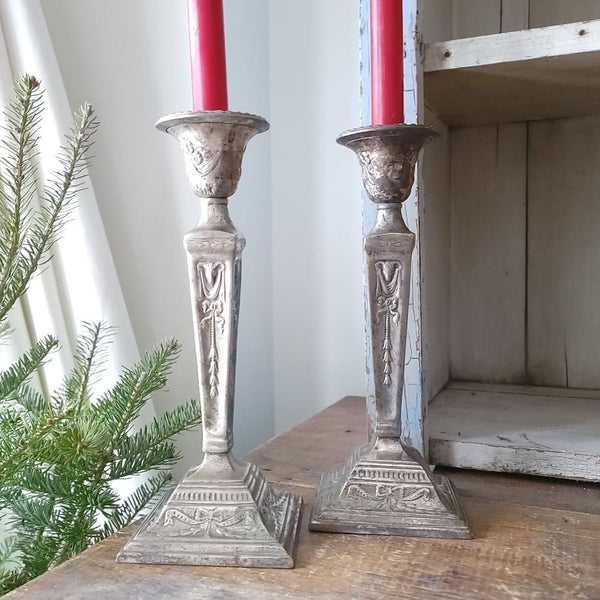 Silver Egyptian Revival Candlestick Pair