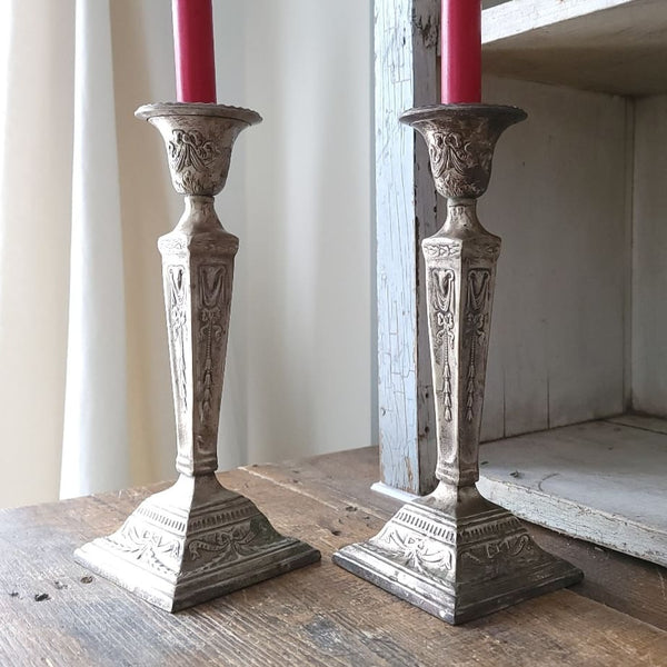 Silver Egyptian Revival Candlestick Pair