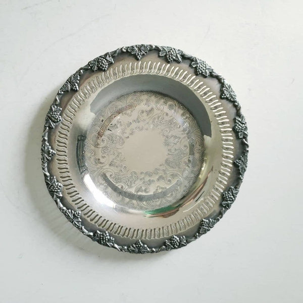 Silver Tray With Raised Relief Floral Edge
