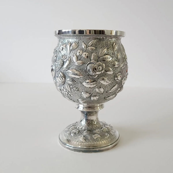 Elegant Chased Silver Repousse Pedestal Bowl