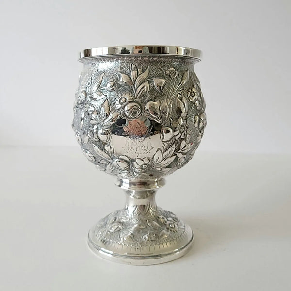 Elegant Chased Silver Repousse Pedestal Bowl