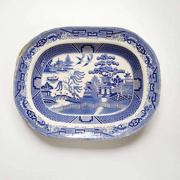 Early Antique Blue Willow Ironstone Platter