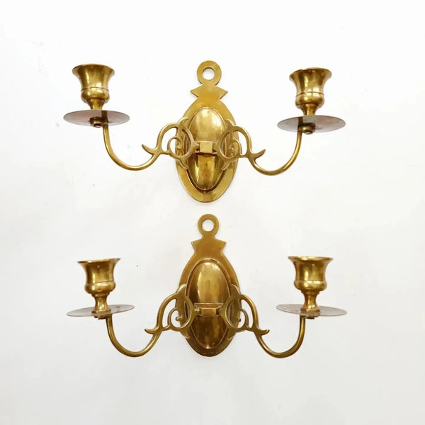 Brass Double Arm Candle Sconce Pair