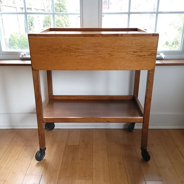 Oak Bar Cart With Leaves & Removeable Tray