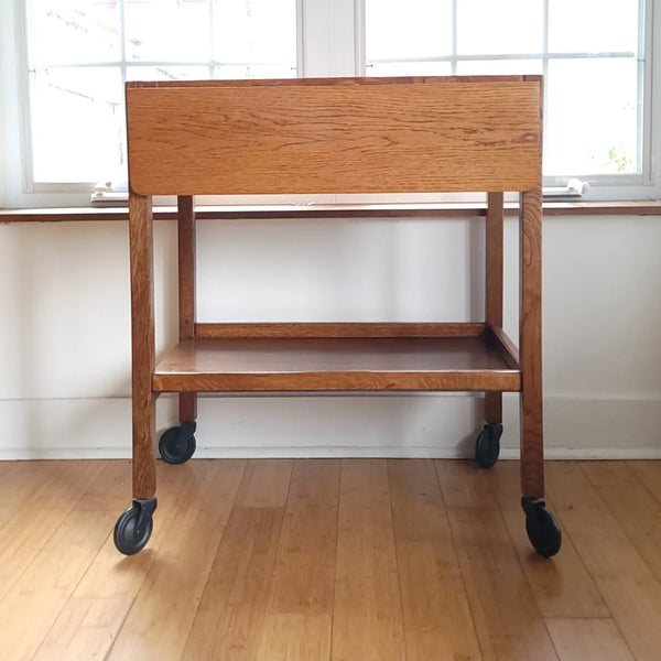 Oak Bar Cart With Leaves & Removeable Tray