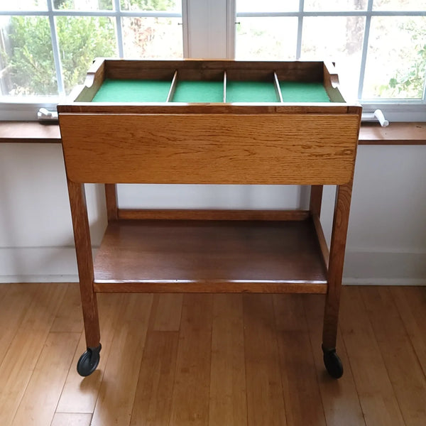 Oak Bar Cart With Leaves & Removeable Tray
