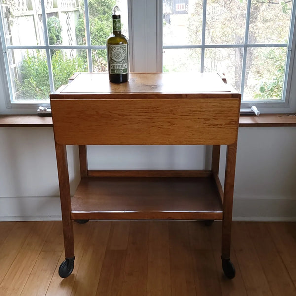 Oak Bar Cart With Leaves & Removeable Tray