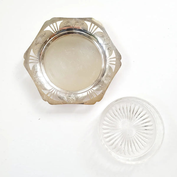 Silver Wine Coaster With Glass Insert